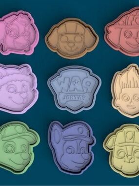 Paw Patrol Character Cookie Cutters - Pink, Purple, Blue, Green, Yellow, Orange